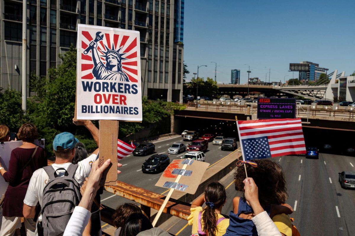 A Workers Over Billionaires protest on Labor Day in Chicago, Illinois. 