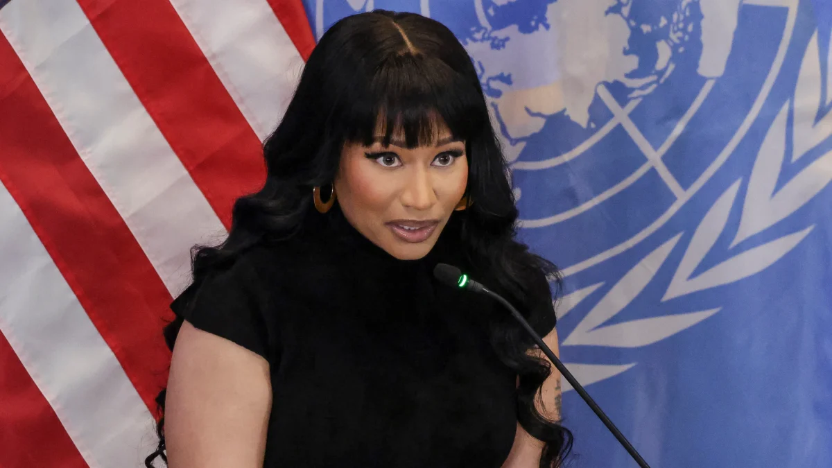 Nicki Minaj speaks during a panel discussion at the United Nations in New York City.